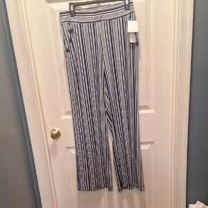 Robert Louis Navy and White Striped Wide Leg Pants**